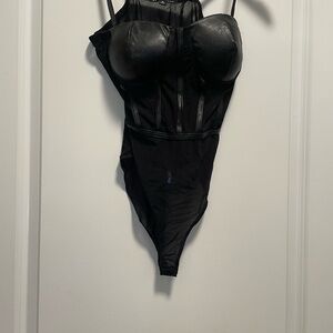 Haute Monde Black Faux Leather Bodysuit